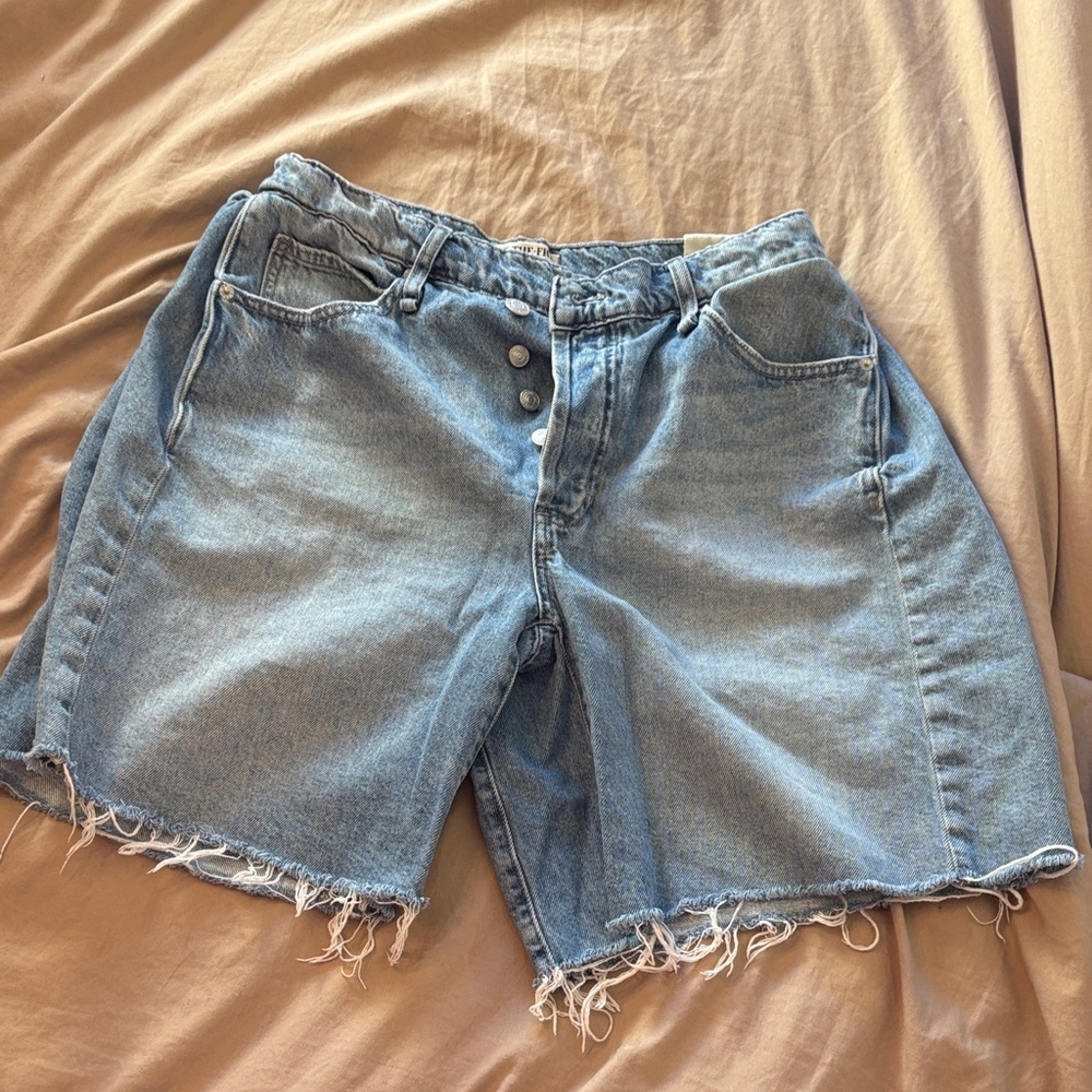 We The Free Boomerang High Rise Long Denim Shorts